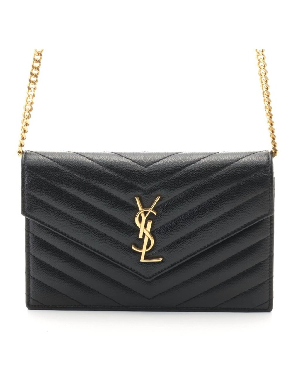 Saint Laurent Cassandra Envelope Chain Wallet Black Leather Shoulder Bag